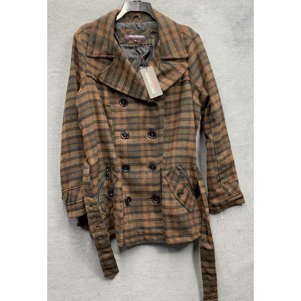 Urban Republic Collection Women's Jacket Plaid Check Belted Brown Size 1X NEW - Picture 4 of 16